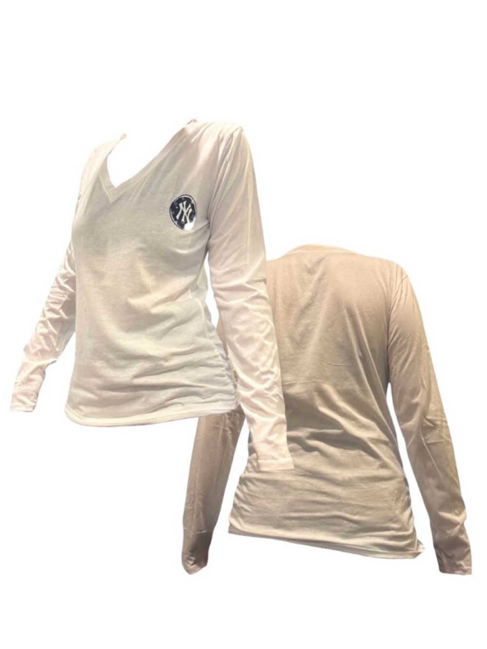 Genuine Merchandise White Long-Sleeve V-Neck Top with NY Patch
